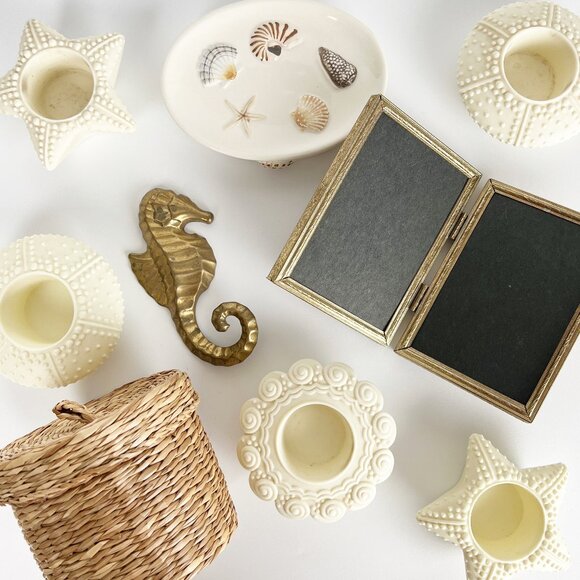 Vintage Coastal Cowgirl 9 Piece Eclectic Bundle House Wear Set Brass Shell Woven - Picture 10 of 10